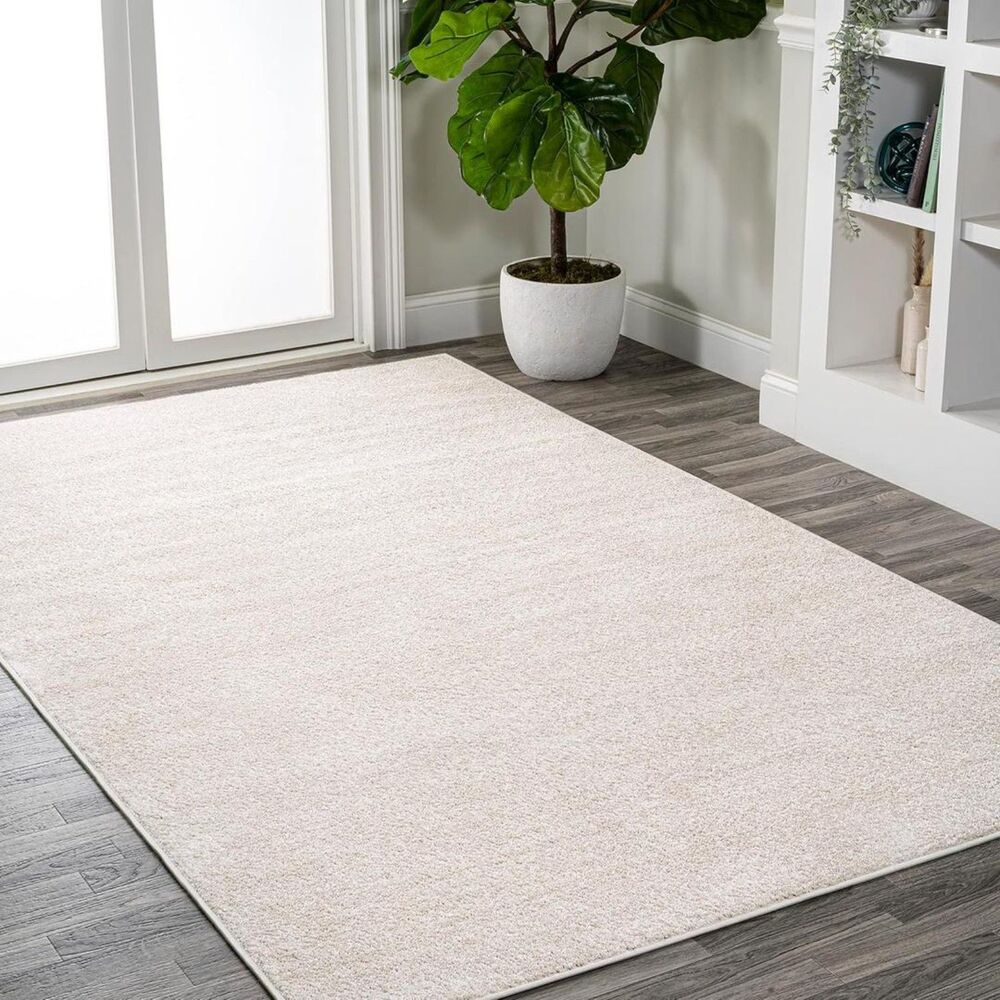 Brand New JONATHAN Y Haze Solid Low-Pile Ivory Indoor Area Rug – 3′ × 5′